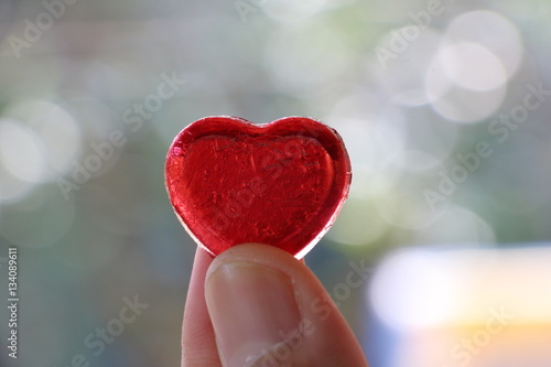 Red heart chocolate with bogeh