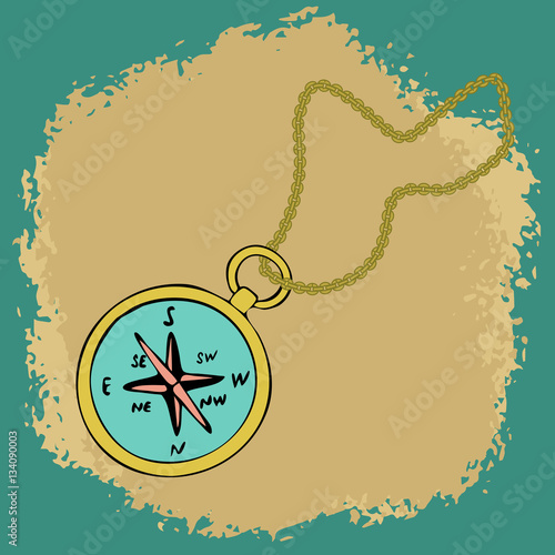 vector illustration of a compass on a chain