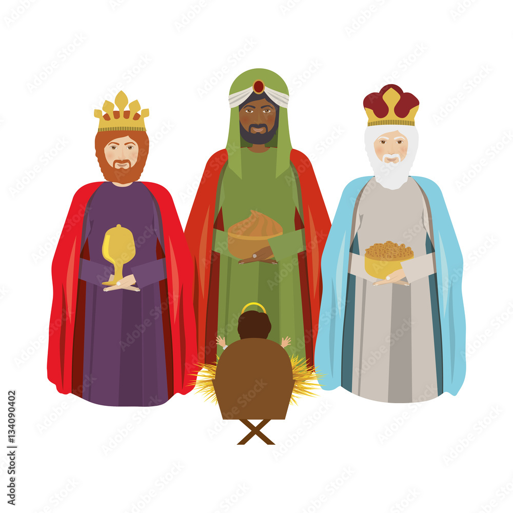 half body wise man with offering a baby jesus vector illustration
