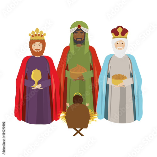 half body wise man with offering a baby jesus vector illustration