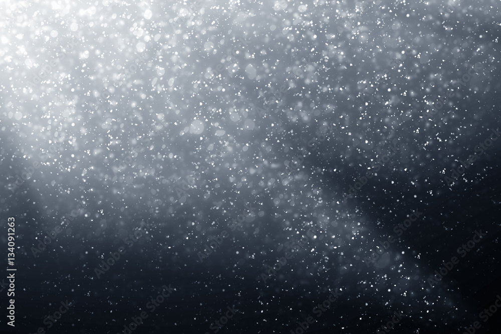 Snowflakes particles and bokeh or glitter lights on silver background. Abstract template Snowflakes particles and bokeh or glitter lights on silver background. Abstract template