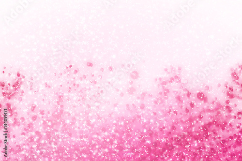 Abstract white bokeh glitter lights on serenity background. Round pink defocused circle particles