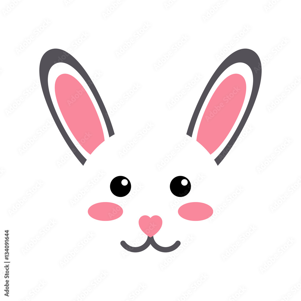 Icono plano cabeza de conejo kawaii en fondo blanco vector de Stock | Adobe  Stock