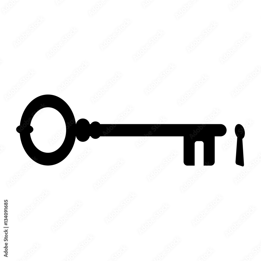 Icono plano llave con cerradura en fondo blanco Icono plano llave con cerradura en fondo blanco