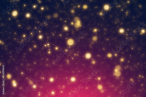 Red Christmas Background with Golden circle glitter or bokeh lights. Round defocused particles