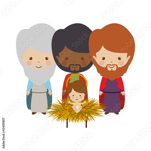 Wise man with offering a baby jesus cartoon vector illustration