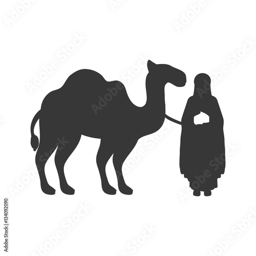 silhouette wise man with camel icon flat vector illustration
