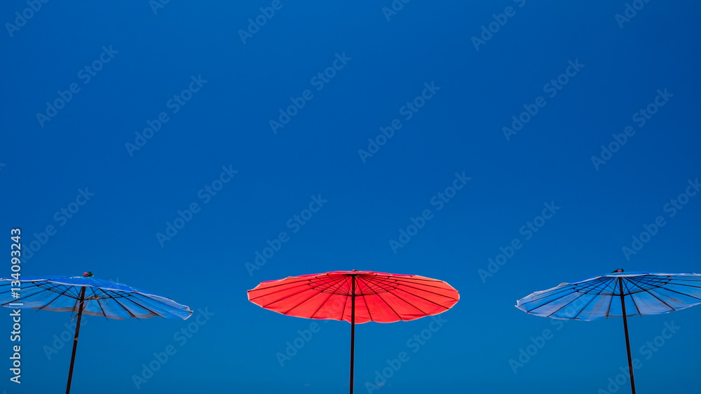 Beach umbrella against the sky.