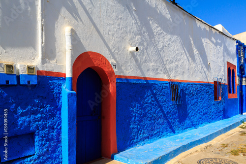 Small streets in blue and white in the kasbah of the old city Rabat © pwollinga