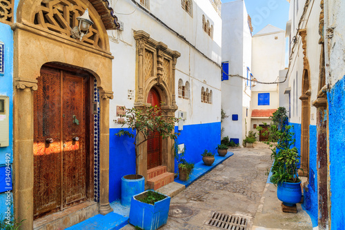 Small streets in blue and white in the kasbah of the old city Ra © pwollinga