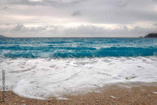 Sea beach waves. Close-up view. 