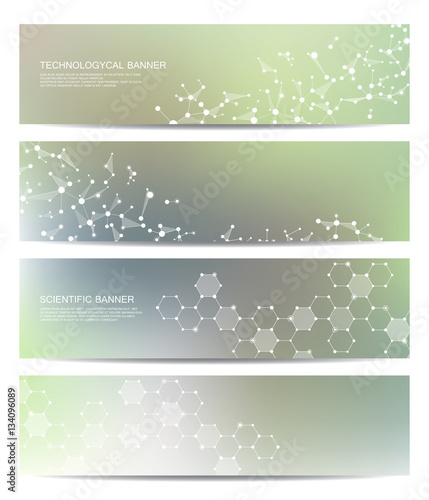 Set of modern scientific banners. Molecule structure DNA and neurons. Abstract background. Medicine  science  technology  business  website templates. Scalable vector graphics.