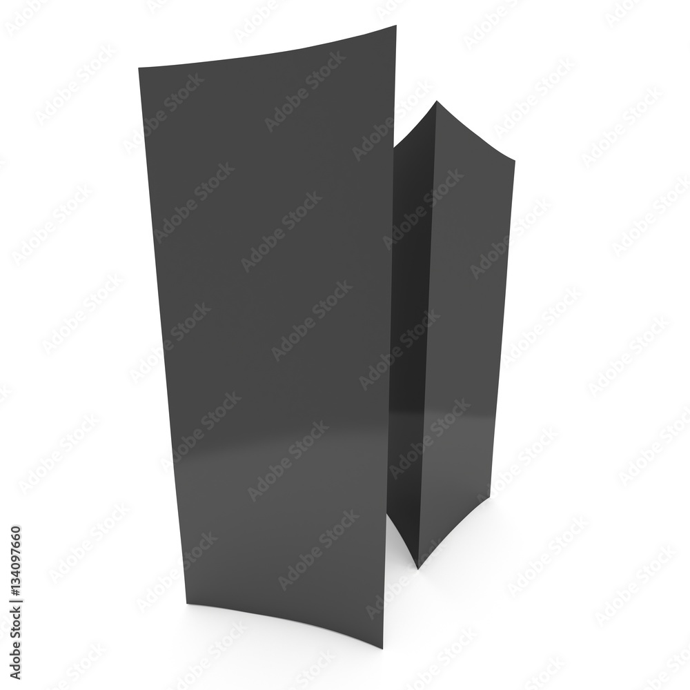 Black paper triangle tent cards. 3d render illustration isolated. Table