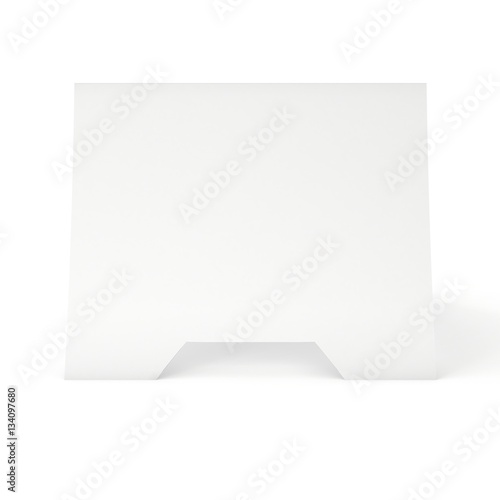 Blank paper tent card. 3d render illustration isolated. Table card mock up on white background.