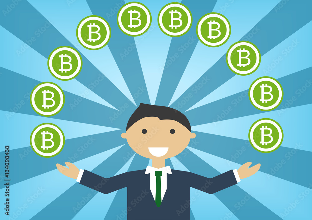 Bitcoin millionaire vector illustration as example for success in technology industry Bitcoin millionaire vector illustration as example for success in technology industry