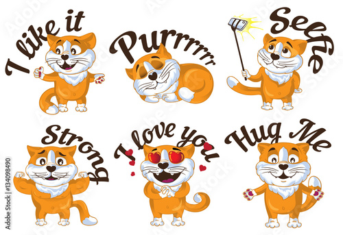Set of cartoon vector ginger cats. Vector illustration.