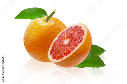 Grapefruit and orange isolated on white background