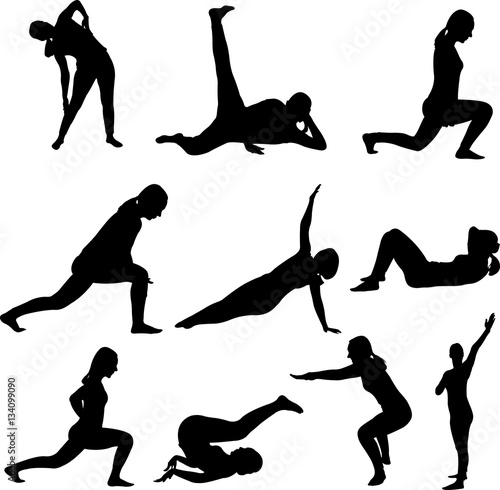Woman aerobic dance fitness sport silhouettes - vector