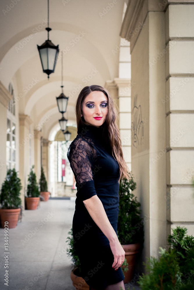 beautiful girl in black in the city beautiful girl in black in the city