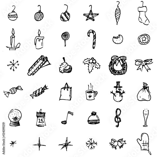 Thirty six hand drawn christmas icons photo