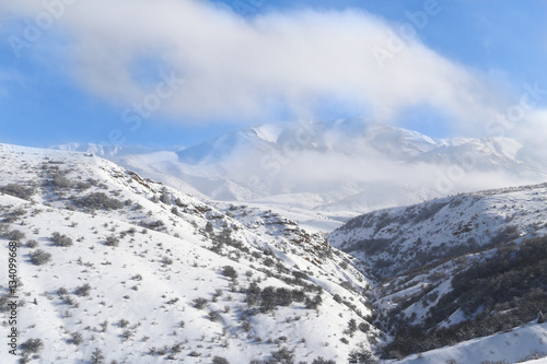 beautiful Tien-Shan mountains in the snow. in winter © schankz