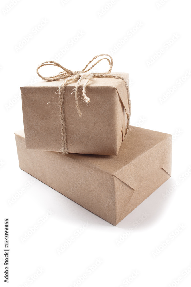 two cardboard boxes for delivery on a isolated white background two cardboard boxes for delivery on a isolated white background