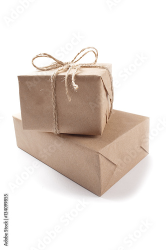 two cardboard boxes for delivery on a isolated white background