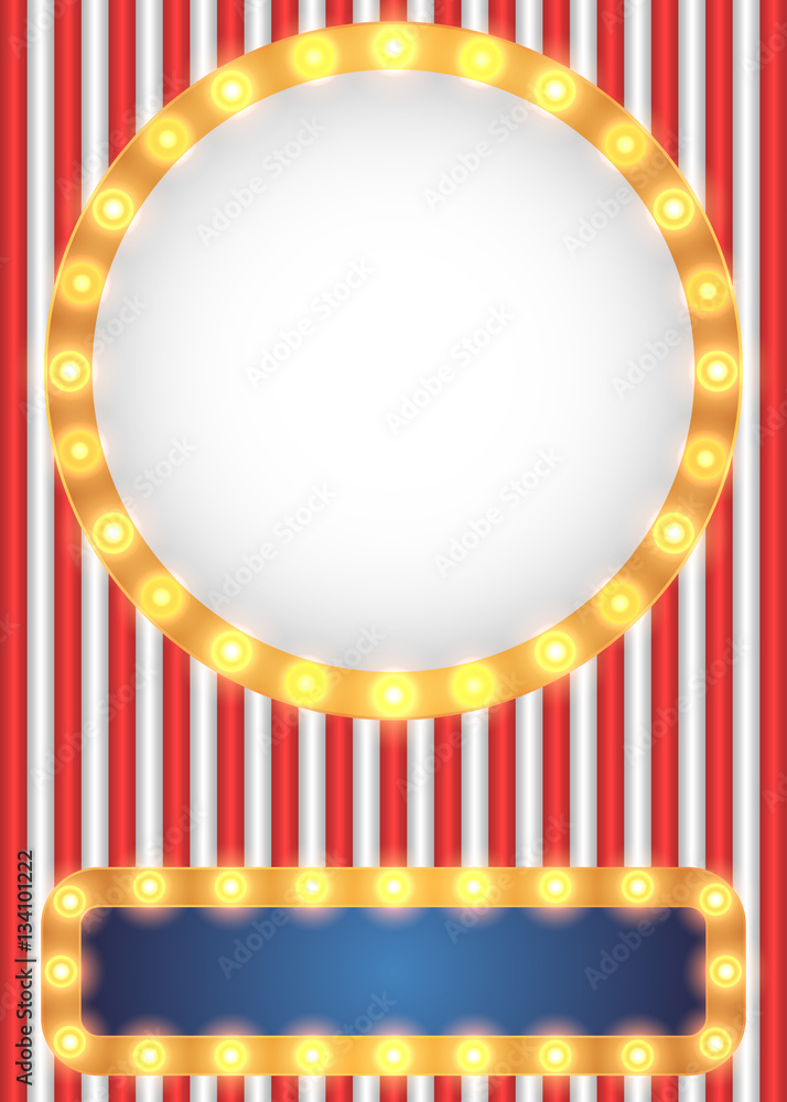 American patriotic circus style background with marquee light bulbs