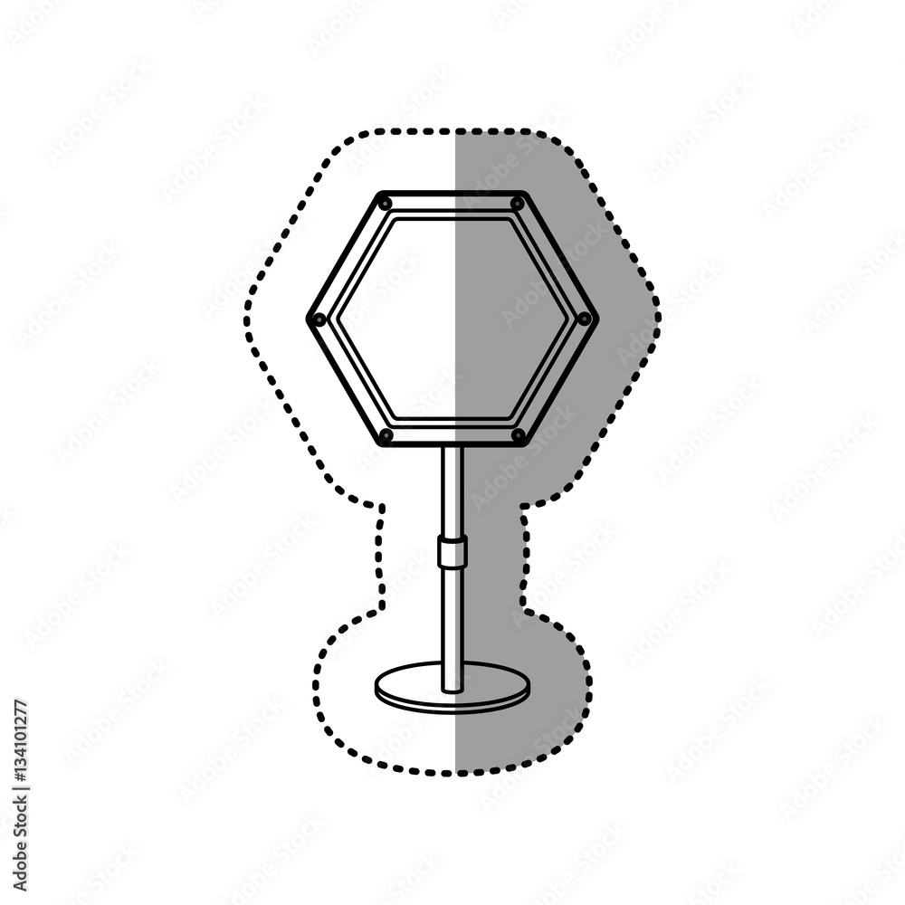 gray silhouette dotted sticker hexagon road sign vector illustration