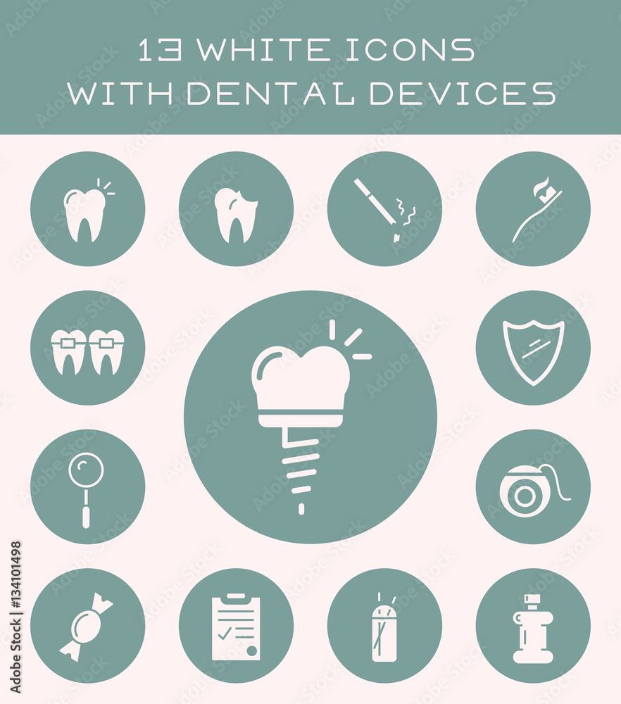 Icons of different equipment for dentistry.