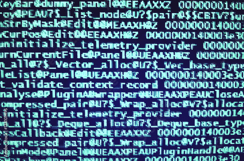 Navy blue pixelated computer code backdrop