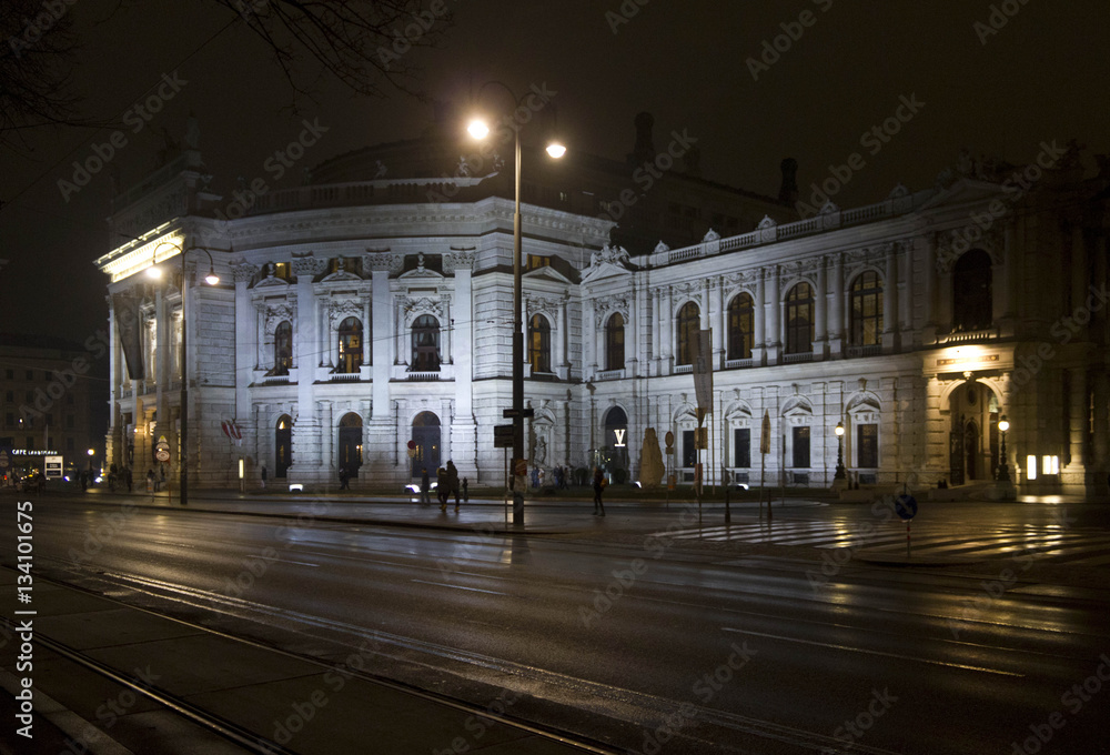 Night view of viennese Burgtheatre on Ringstrasse, Vienna