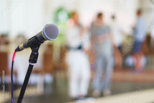 Stand with microphone on the stage prepared for the performance speaker