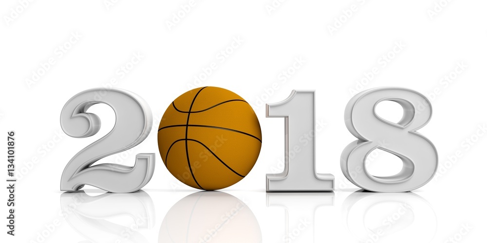 New year 2018 with basket ball. 3d illustration