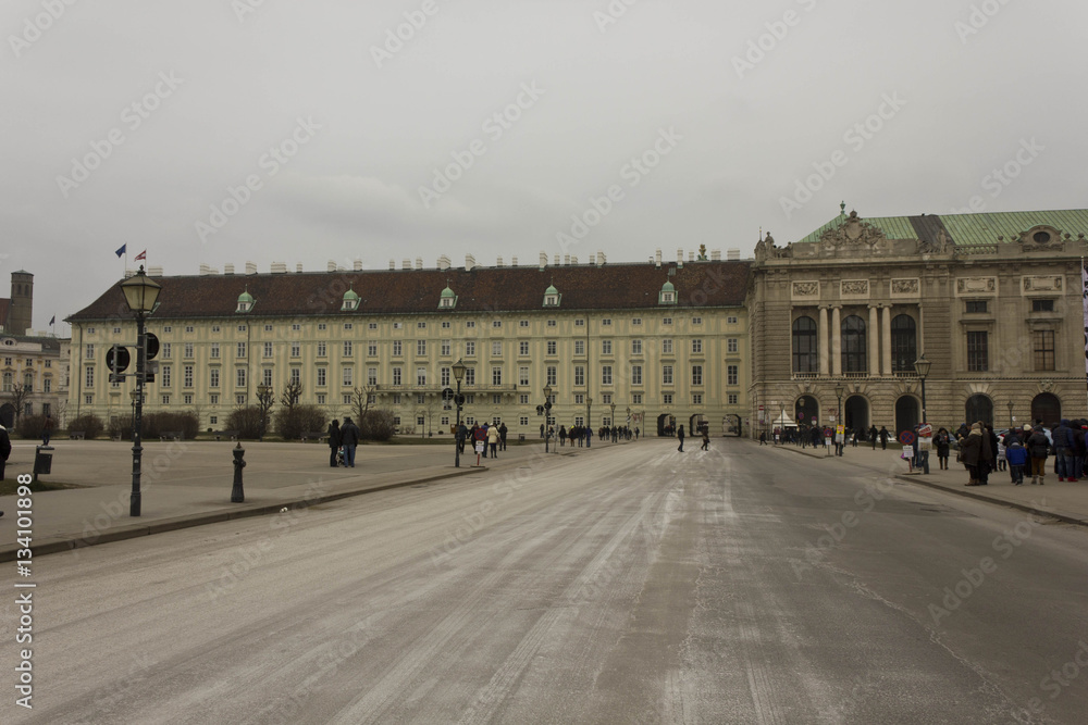  Winter view of the entrance of Hofburg complex in Vienna from Burgtor gate