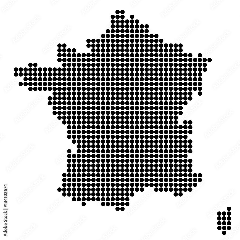 Карта Франции. Силуэт Франции выполненный из круглых точек. Оригинальная абстрактная векторная иллюстрация.