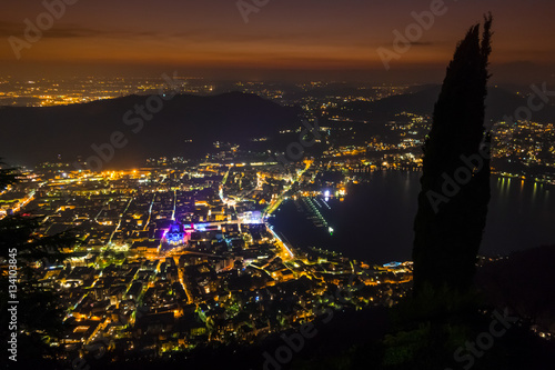 Como city and lake from above at night