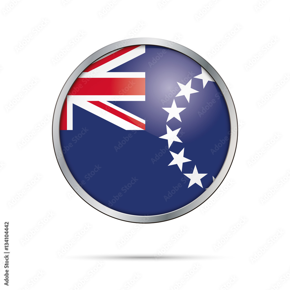 Vector Cook Islands flag in glass button style with metal frame. Vector Cook Islands flag in glass button style with metal frame.