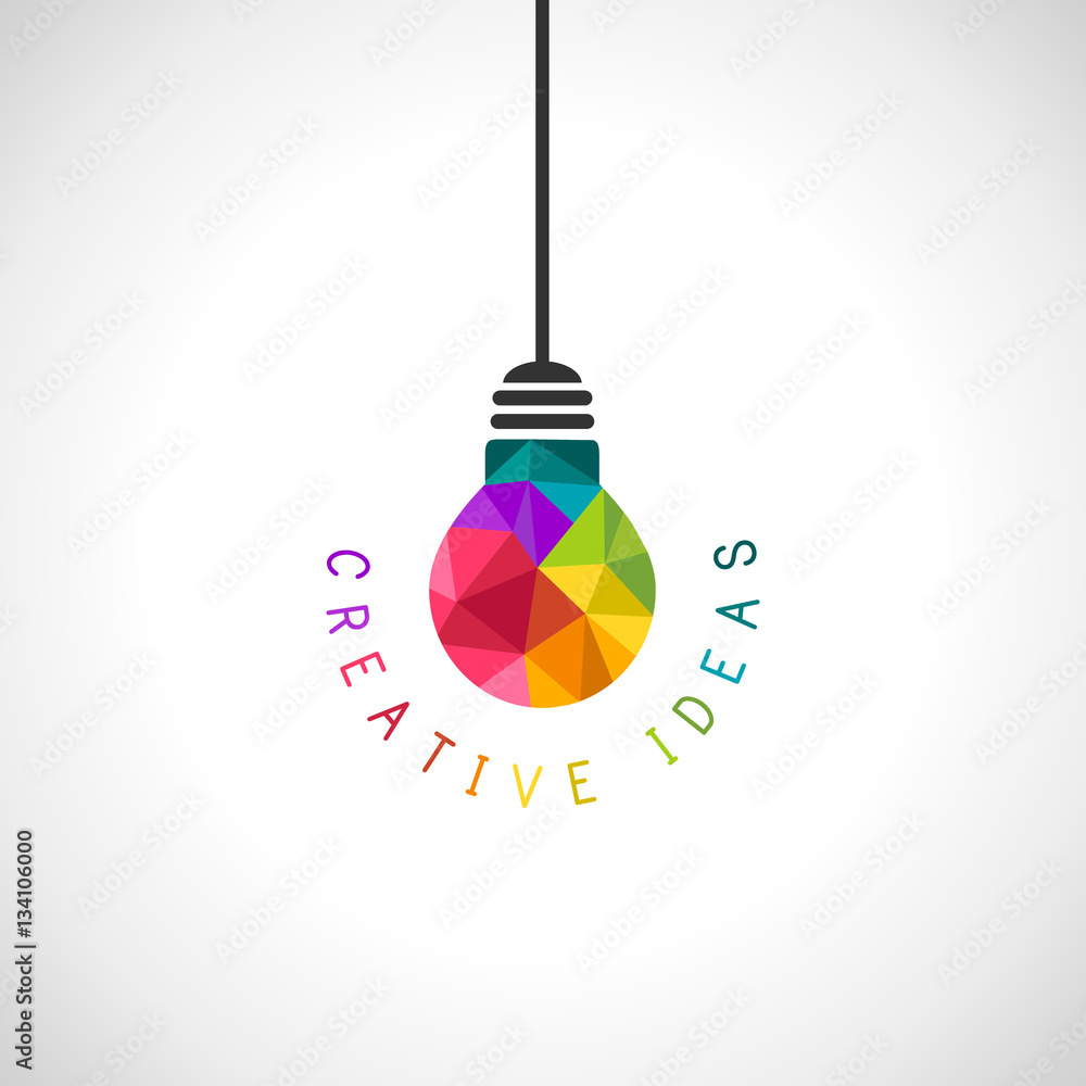 Creative ideas concept with colourful light bulb in modern polygonal style - obrazy, fototapety, plakaty 