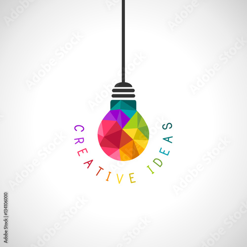 Creative ideas concept with colourful light bulb in modern polygonal style