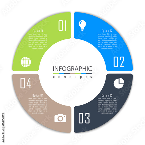 Vector round infographic diagram with 4 options. Circular timeline infographic, chart, diagram can be used for web design, presentation, advertising, report