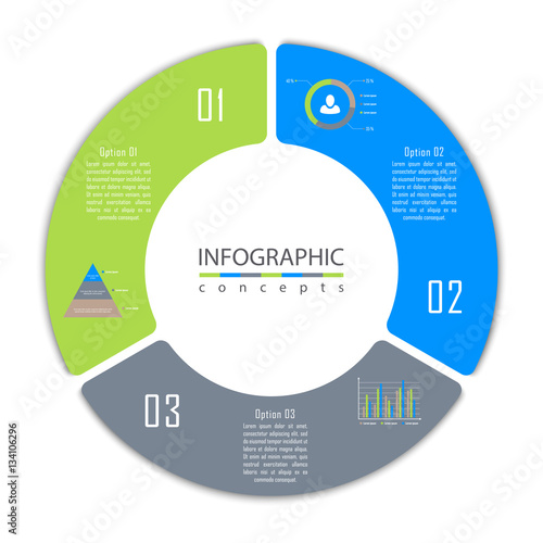 Vector round infographic diagram with 3 options. Circular timeline infographic, chart, diagram can be used for web design, presentation, advertising, report