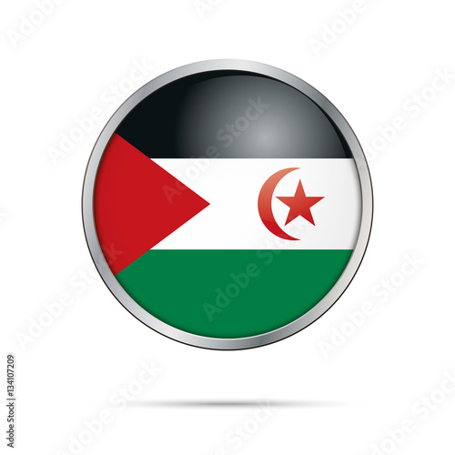 Vector Western Sahara flag in glass button style with metal frame. Free Download Vector Western Sahara flag in glass button style with metal frame. - GFXLoad