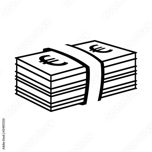 Pile of euro bills. Banknotes with euro signs and bank strap. Vector Illustration