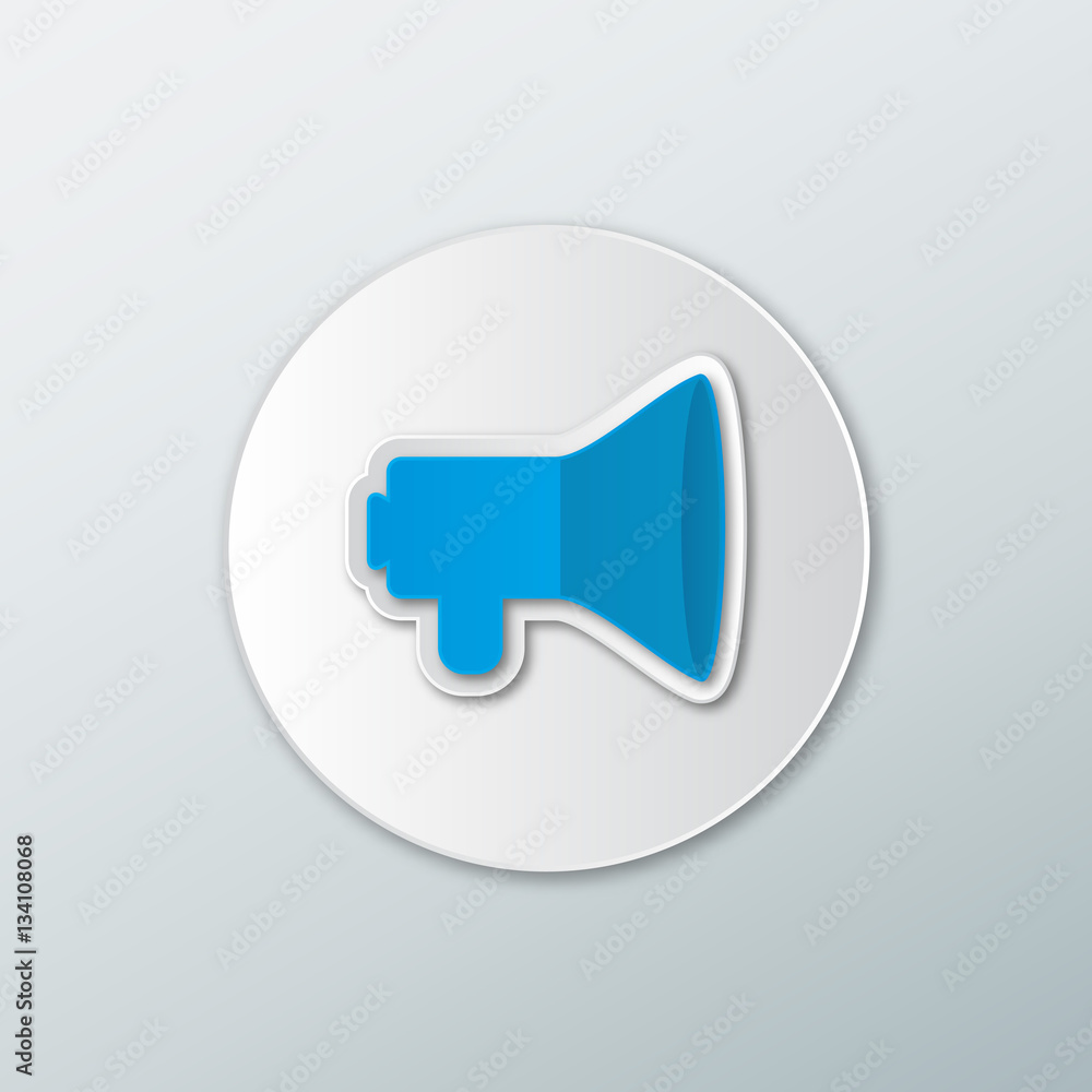 Blue speaker icon in a flat style with shadow on a white background Blue speaker icon in a flat style with shadow on a white background