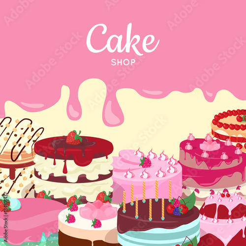 Cake Shop. Set of Decorated Cakes. Confectionery