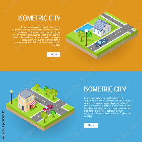 Set of Isometric City Vector Web Banners