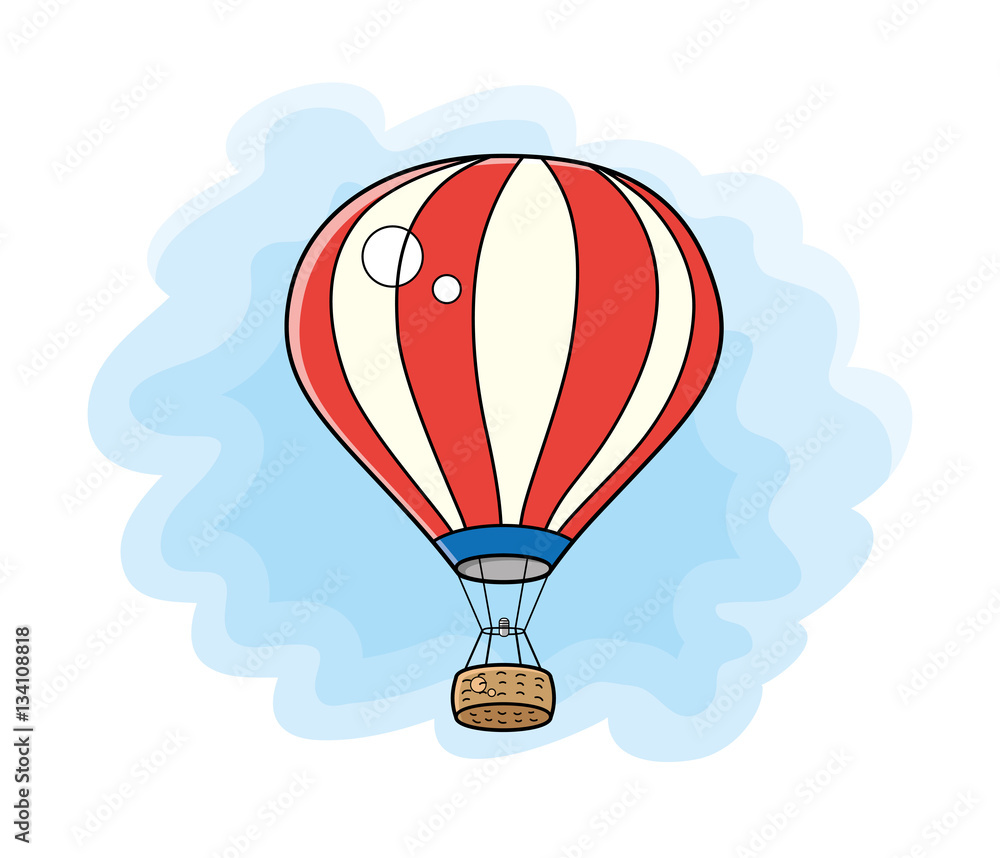 Fototapeta premium Red striped hot air balloon illustration.