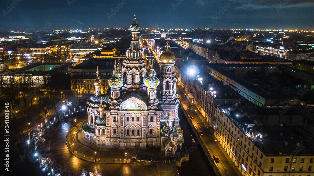 Church of the Savior on Spilled Blood in Saint Petersburg Aerial View