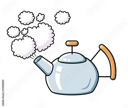 Boiling tea kettle with steam isolated.